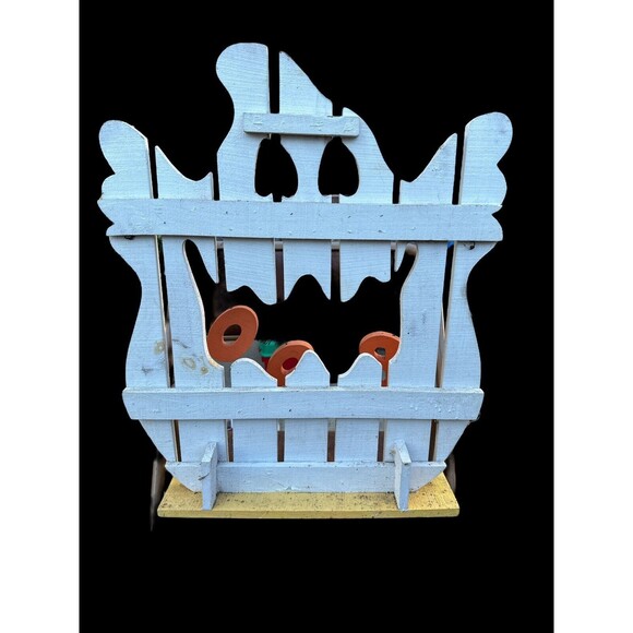 Halloween Ghost Carved and Painted BOO sign Wood Art Decoration Rustic 22”x18” - Picture 2 of 6